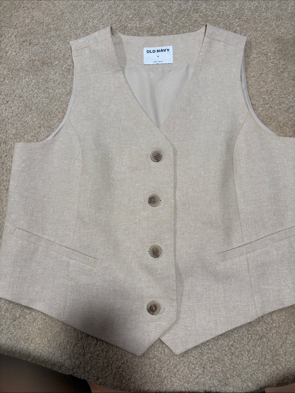 Old Navy Women's Light Beige Tailored Linen-Blend Vest